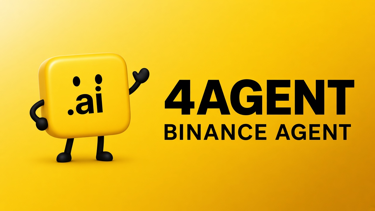 Yellow banner: the .ai cube waving beside the words 4AGENT and Binance Agent