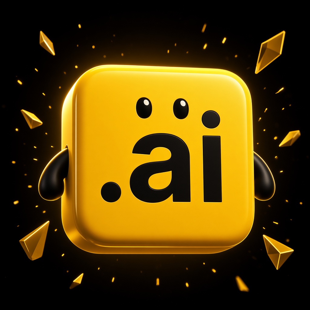 Yellow cube agent with a black .ai mark, gold shards on black